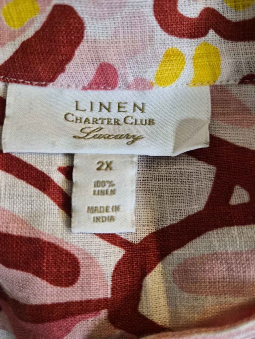 100% Linen...Pink Floral Tunic Top with Yellow Accents - Picture 2 of 6